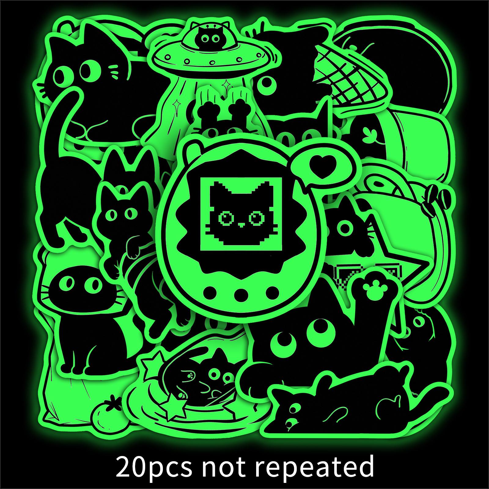20 Luminous Glow-in-the-Dark Black Cat Cartoon Stickers - Waterproof Wall Decoration.