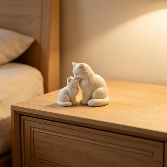 Cute Cat Figurine, Mother Cat And Kitten 3D Printed Sculpture, Collectible Cat Statue for Indoor, Office, Table, Shelf Decor, Gifts for Cat Lovers