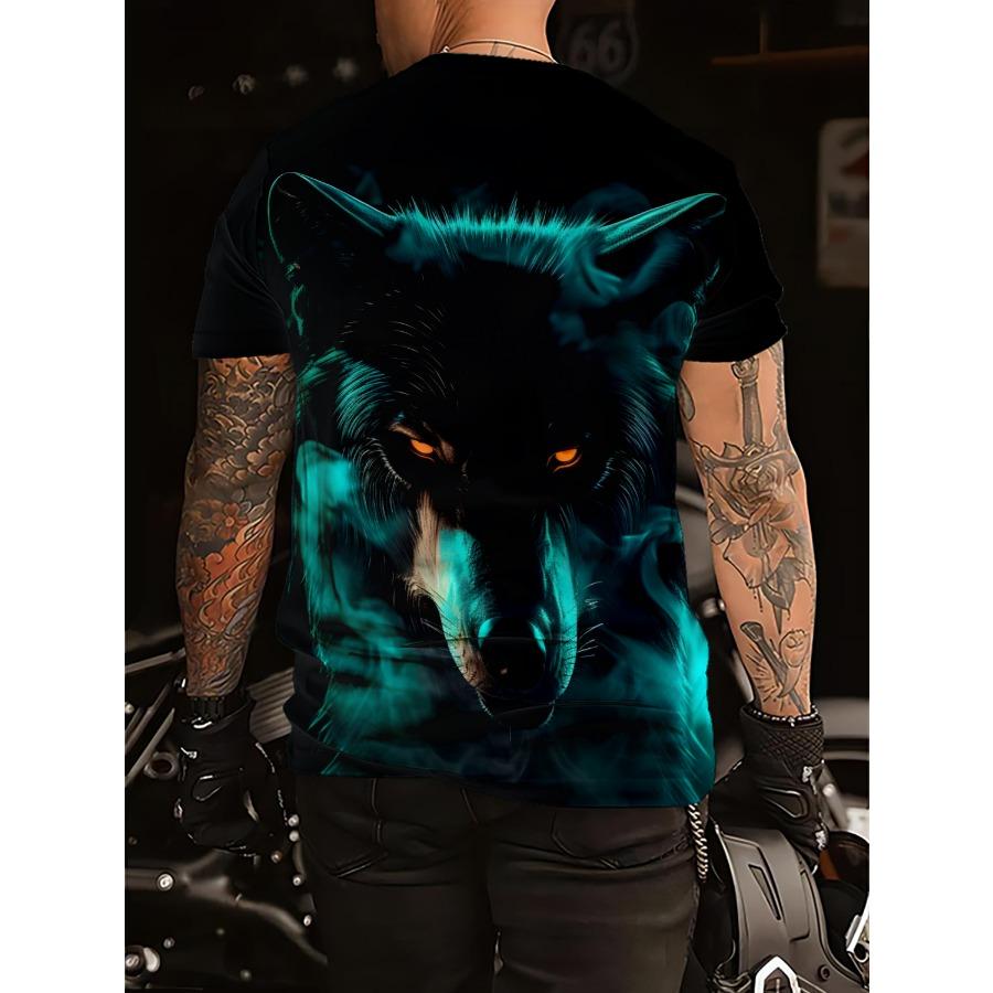 Randigt mönster T-shirts Sommar Björn Hjort Djur T-shirts Herr Streetwear 3D-tryck T-shirt Mode O-hals Kortärmade toppar