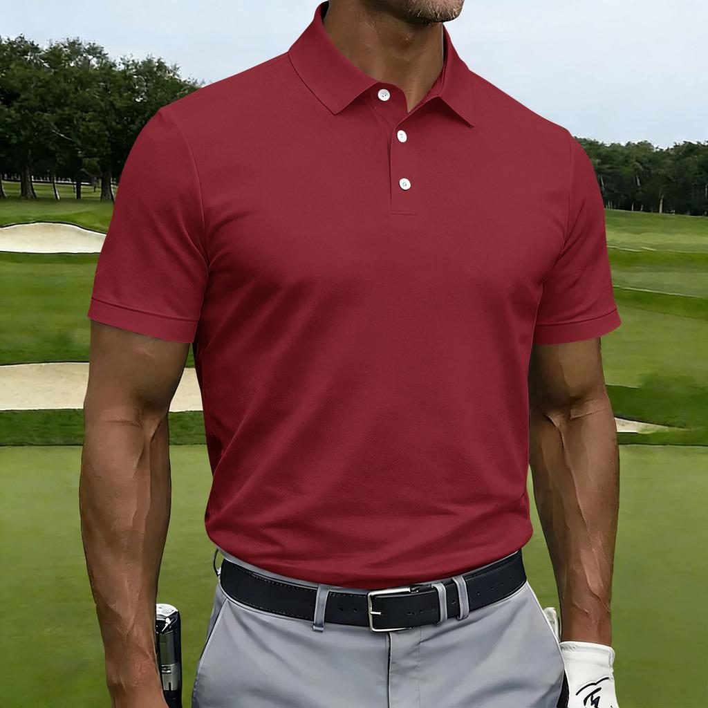 Men Short Sleeve Polo Shirt Classic Fit Button Down Collar Lightweight Breathable Knit Fabric for Business Casual Wear