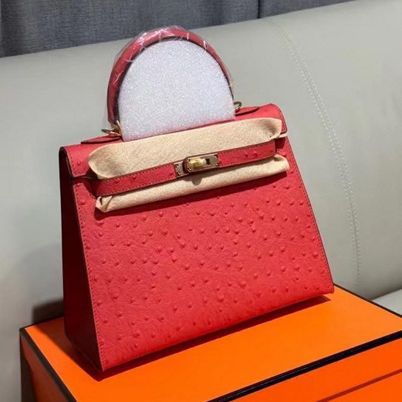 2026 Neue Leder-Damenhandtasche erste Schicht Straußenmuster Rindsleder erste und zweite Generation tragbar Einzel schulter schräg über tragbar Damenhandtasche