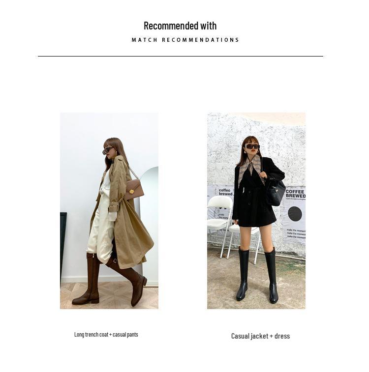 2024 Low-Heel Women's Knee-High Rider Boots with Round-Toe