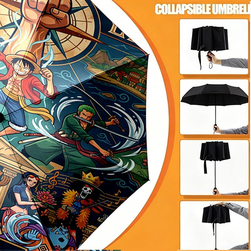 Custom Name Personalized ONE PIECE Print Umbrella, Auto Open Close, 8‑Rib Sturdy Frame, Commute Camping Hiking Use, Birthday Gift