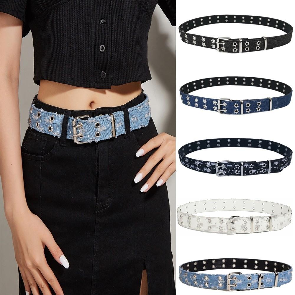 Versatile Retro Punk Star Belt Double-breasted Y2k Pin Buckle Belt Hip-hop Style Hollowed Out Belt Women Waist Accessories