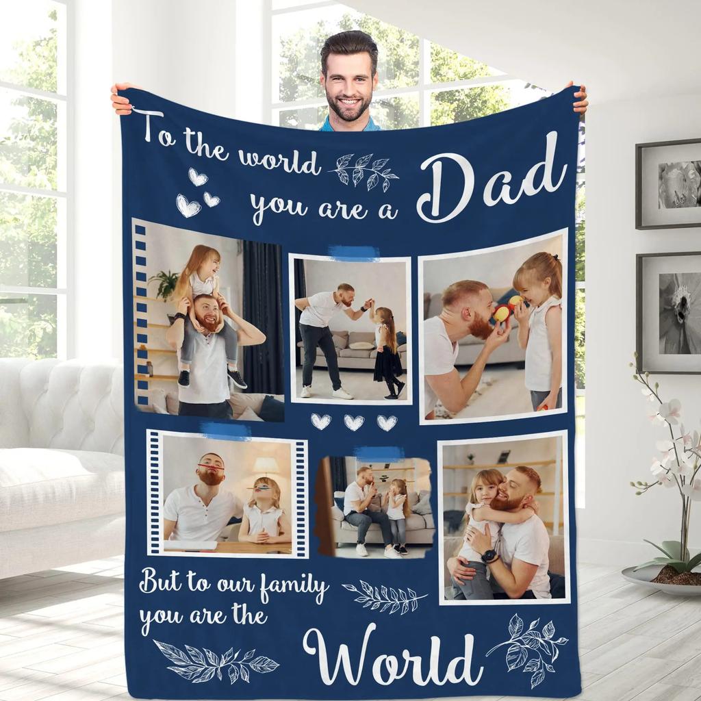 Custom Blanket With Text Photo Collage Personalized Picture Blankets Souvenirs Gifts Customized Throw Blanket for Family Mom Dad