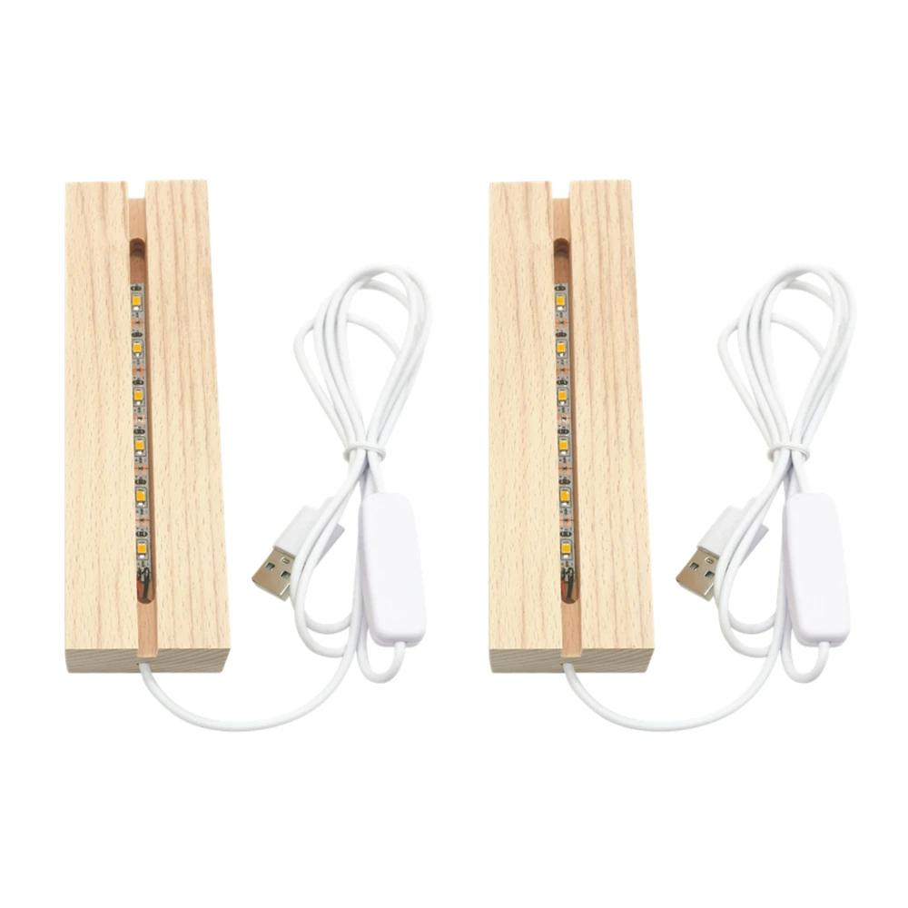 Rectangle Solid Beech Wooden LED Base for Resin Lamp Acrylic Glass Plate Stand Wood Light Display Base DIY USB Night Light Base