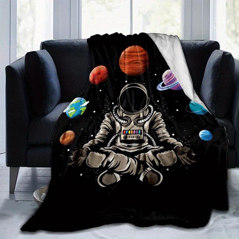 1pc Astronaut Printing Lightweight Flannel Blanket, Comfortable and Warm Blanket, for Camping Sofa Bed and Couch Office, in All Seasons
