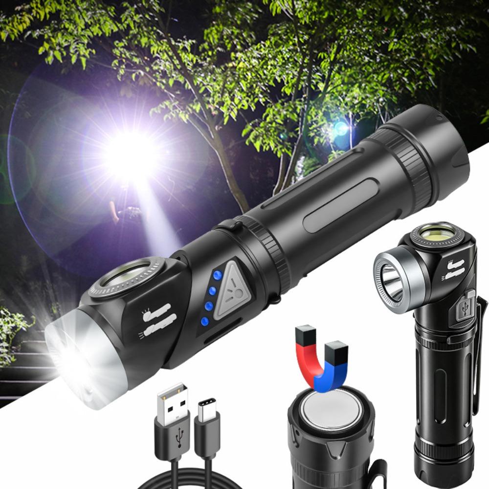 Type-C Rechargeable LED EDC Flashlight 90° Adjustable Waterproof Powerful Headlamp Aluminum Alloy Magnetic Base Work Camp Light