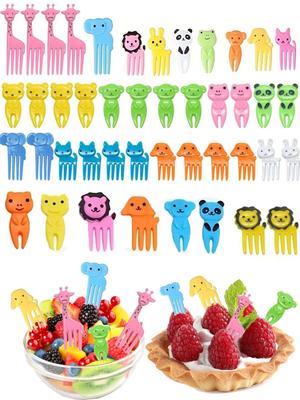 6/8/10pcs Animal Fruit Fork Food Grade Plastic Mini Cartoon Kids Cake Fruit Toothpick Bento Lunch Bento Accessories Party Decor