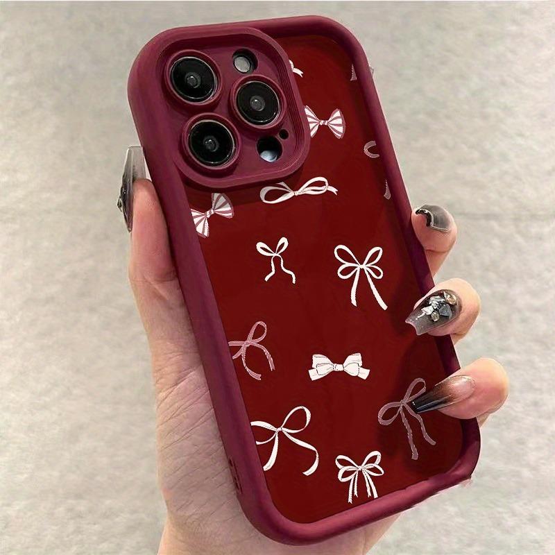 Wine Red with White Bow Fashion Pattern Phone Case For iPhone 17 Pro Max 16 15 14 13 12 11 XS Max X XR 7 8 Plus 16E 17 Air Cover