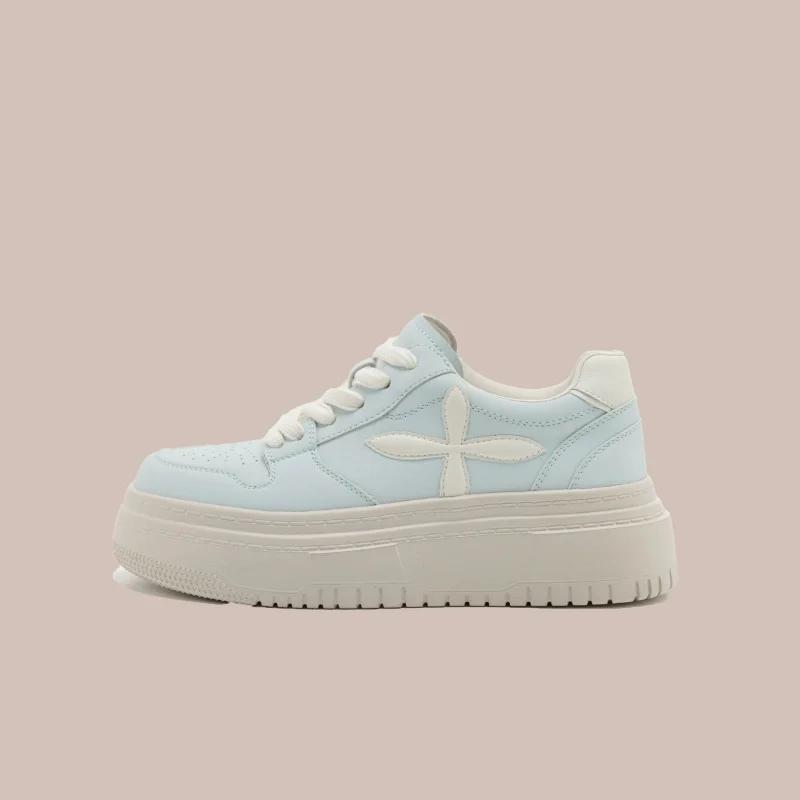 Mode 2024 Leder Damen Weiß Casual Sneakers Atmungsaktive Frau Sport Walking Laufen Plattform Flats Schuhe Plus Größe 40