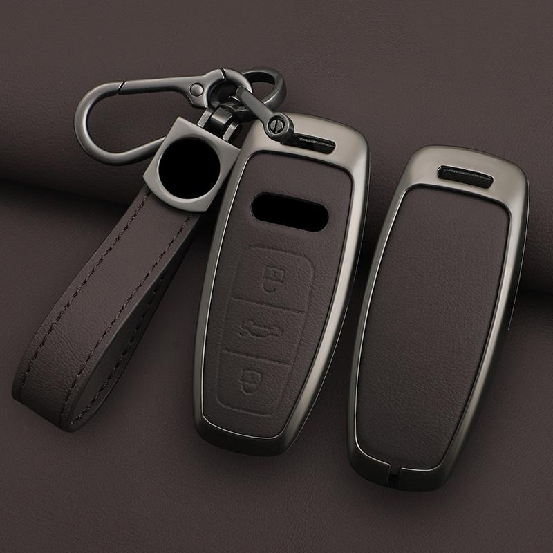 Carcasă de protecție pentru chei de mașină din aliaj de zinc și piele pentru A3 A4 A5 A7 A6 C8 Q8 Q7 Q5 Q4 Q3 E-tron Accesorii pentru husa chei de mașină