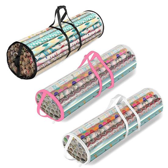 Gift Wrap Roll Bag Clear Wrapping Paper Storage Bag Holiday Wrap Organizer Tote with Handles