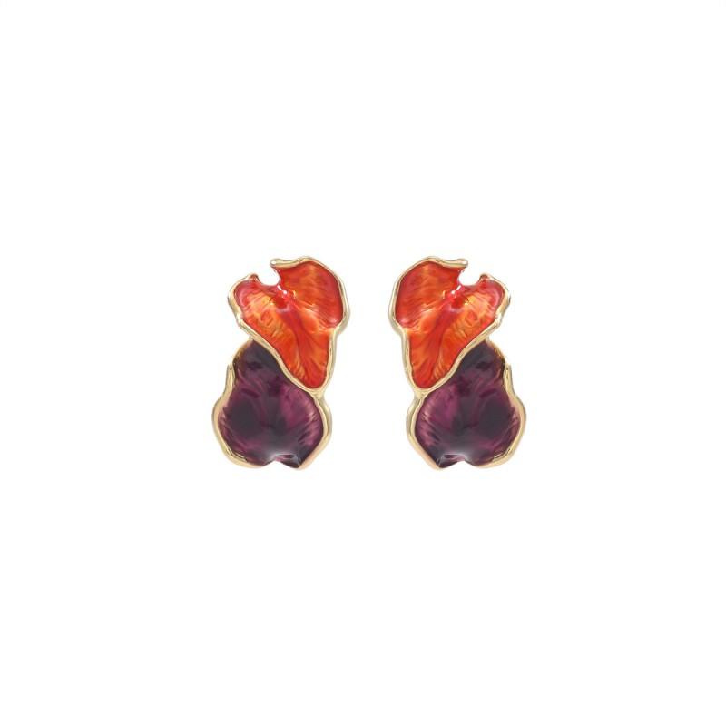 Asymmetrical Dripped Resin Earrings Women Zinc Alloy Post Geometric Vintage Chic Lightweight Statement Jewelry Fall Red