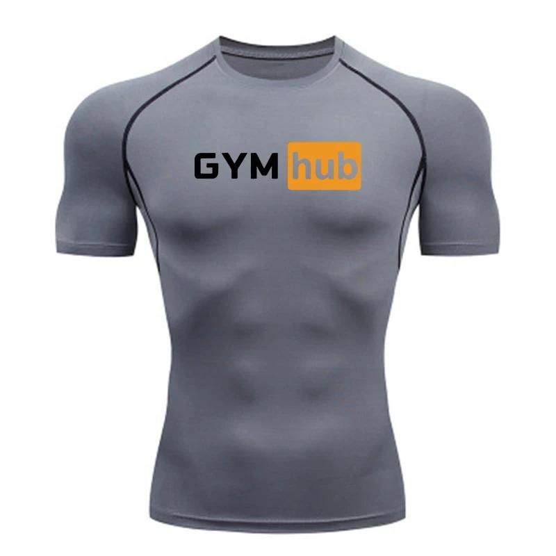 Gym Hub Printed Men's Compression T-Shirt Gym Workout Sport Quick Dry Tight Shirts Outdoor Training Fitness Elasticity Tops Tee