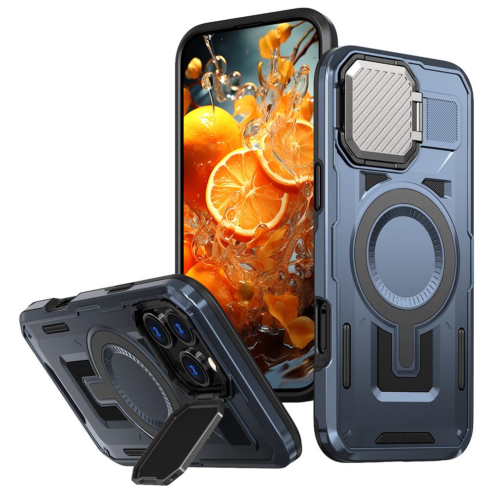 For iPhone 16 Pro Max Case Compatible with MagSafe Lens Lid Kickstand PC+TPU Back Cover