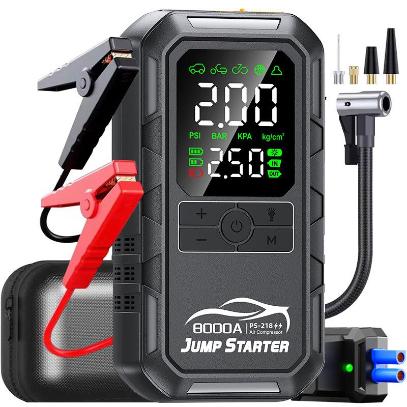 

2-in-1 Car Jump Starter with Air Compressor 8000mAh Emergency Battery Pack Tire Inflator Portable Smart Battery Clamps 12V Vehicle Booster for Car