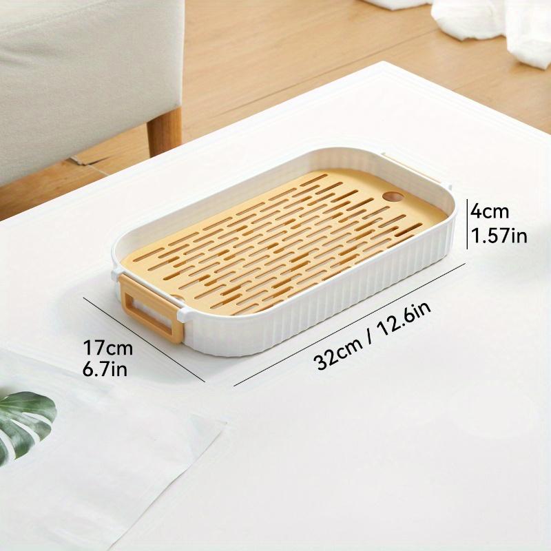 Household Tea Tray Portable Double-layer Drainage Tray Square Imitation Wujinshi Tea Tray Small Storage Tea Set in Living Room. Yellow