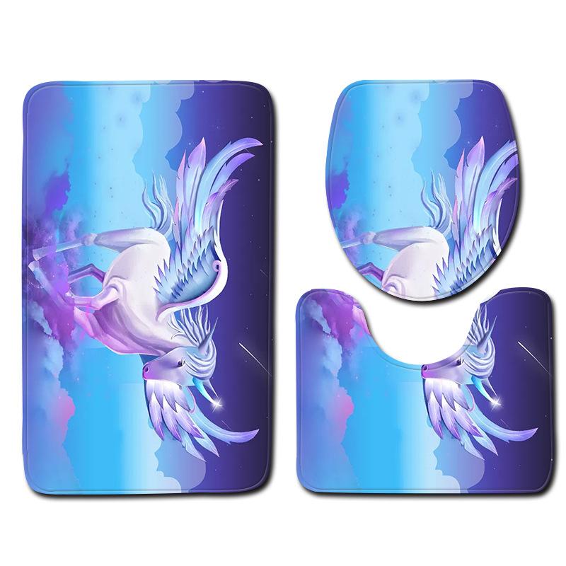 Unicorn Bathroom Toilet Three-Piece Floor Mat Doormat Bathroom Carpet