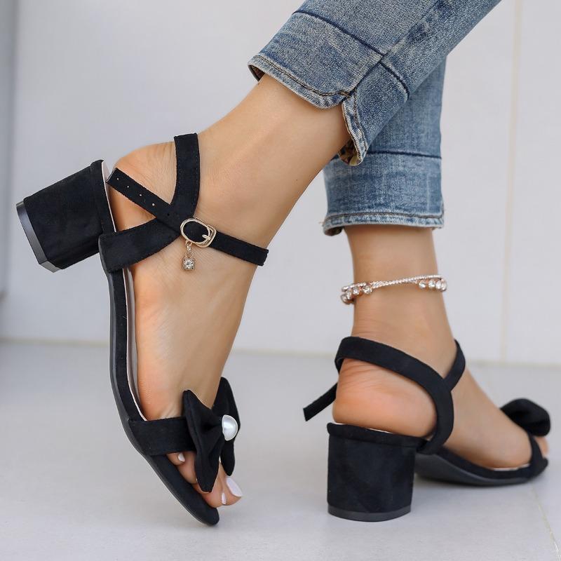 Fashion Ladies Shoes 2025 Plus Size Modern Women's Sandals Brand Dress Sandals Women Bow Tie Buckle Strap Med Heel Open Toe Shoes Women