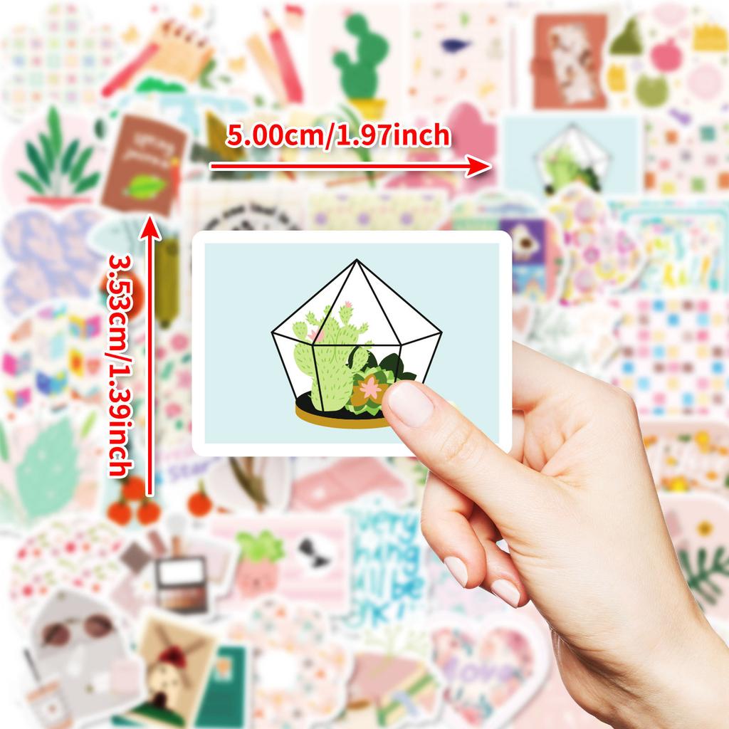 50 Small Fresh Graffiti Decorative Stickers for Girls Pink Flowers and Plants Without Repeating Waterproof Stickers