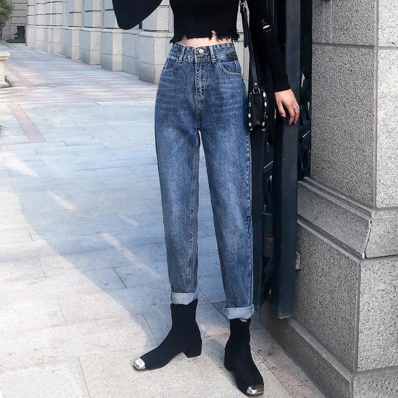 Women's High-Waisted Loose Slimming Winter Jeans - Plus Velvet, Gray, Belly-Covering Casual Harem Carrot Pants