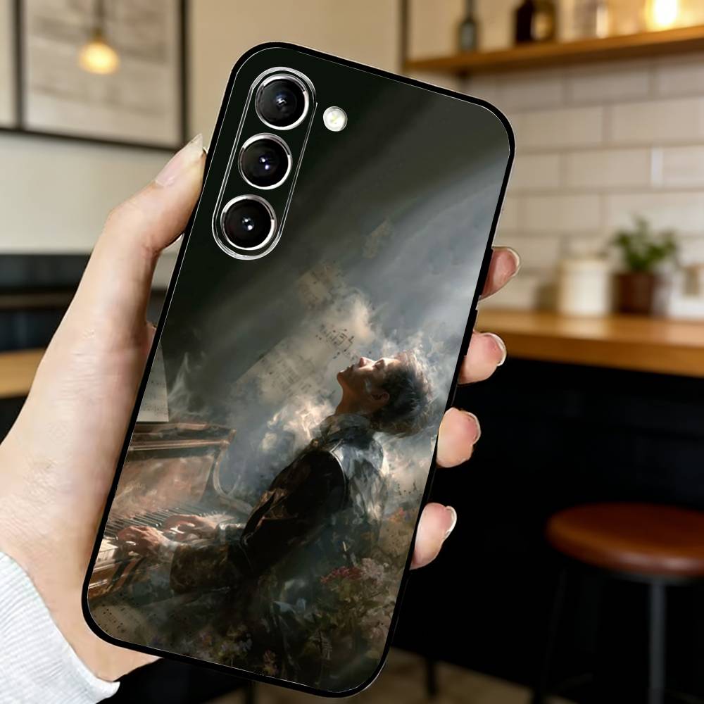

Ins Art Piano Phone Case For Samsung S25,24,23,22,30,21,Ultra,Plus,Lite,FE,Black Soft Case Samsung S24