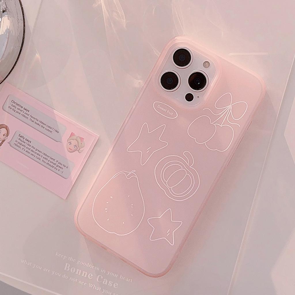 Cute Fruit Graffiti Iphone17 Mobile Phone Case Apple 15 Pink Sweet 16promax Suitable for 13 Anti Fall 12