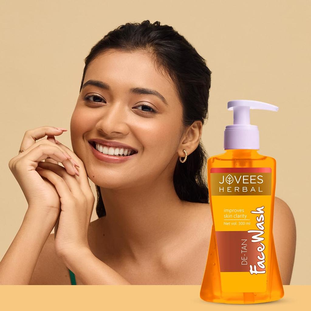 Jovees Herbal Detan Face Wash 300ml Gentle Cleanser For Tan Removal Glowing Even Tone Hydration Brightening Clear Skin For All Skin Types