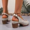 Damenschuhe Sandalen Sommer Vielseitig Peep-Toe Knöchelriemen Klobiger Absatz.