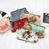 Fashion Canvas Coin Purse Rose Floral Print Long Credit Card Holder Metal Hasp Change Pouch for Women