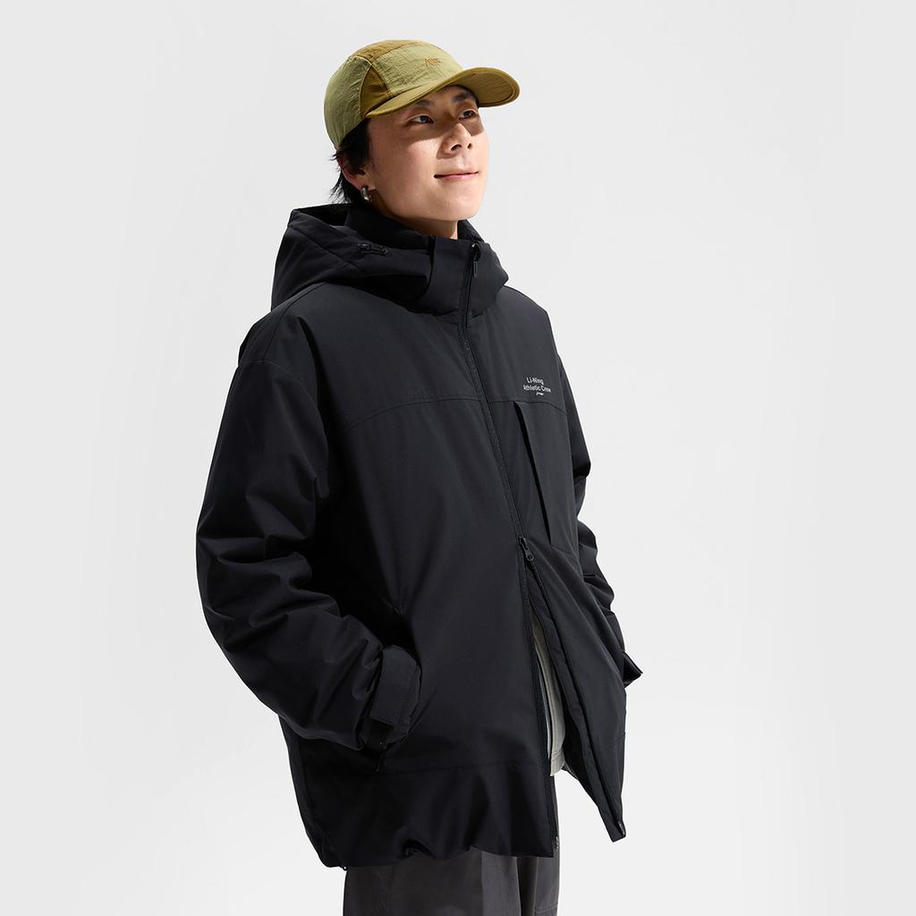 Li Ning Hot Pot Down Jacket Water-Resistant Comfortable Solid Color Casual Hoodie Men Jacket Black AYMV779-2
