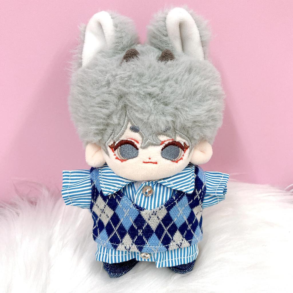 Argyle Vest, Strap Shirt, and Pants Set for 10cm Plush Toy, Blue, Kigurumi Accessories, Otaku Activities, Doll Mascot, Kpopdoll Costume [Used]