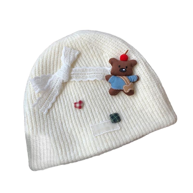 Lovely Bear Ear Knitted Hat Women Warm Winter Hat Fashion Hat Minimalists Hat for Daily Wear белый