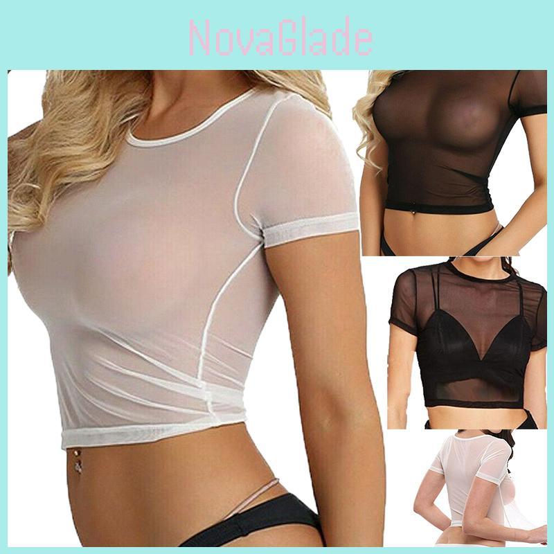 Womens Fashion See Through Mesh Sheer Tank Crop Top Vest Tshirt Blouse Tops Tee