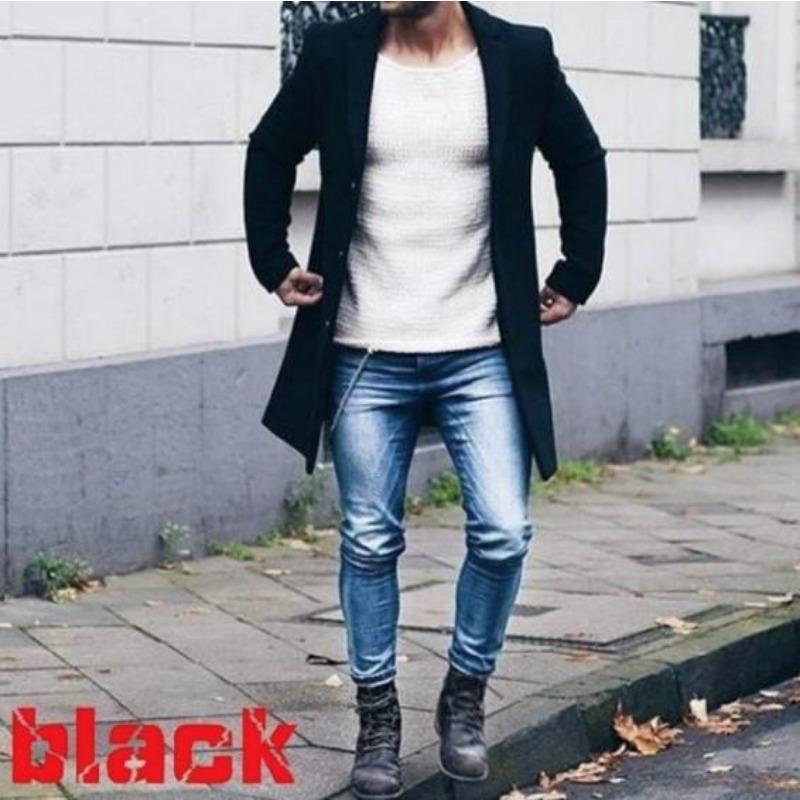 Cappotto monopetto di lana di media e lunga lunghezza da uomo, tinta unita, autunno e inverno, vestibilità attillata, taglia grande