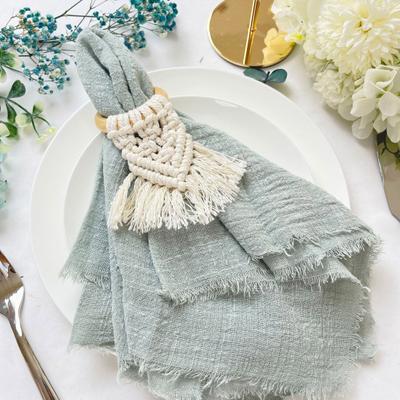 Napkin Ring Boho Style Cotton Rope Solid Wood Ring Tassel Decor Dinner Ring Handwoven Table Decoration