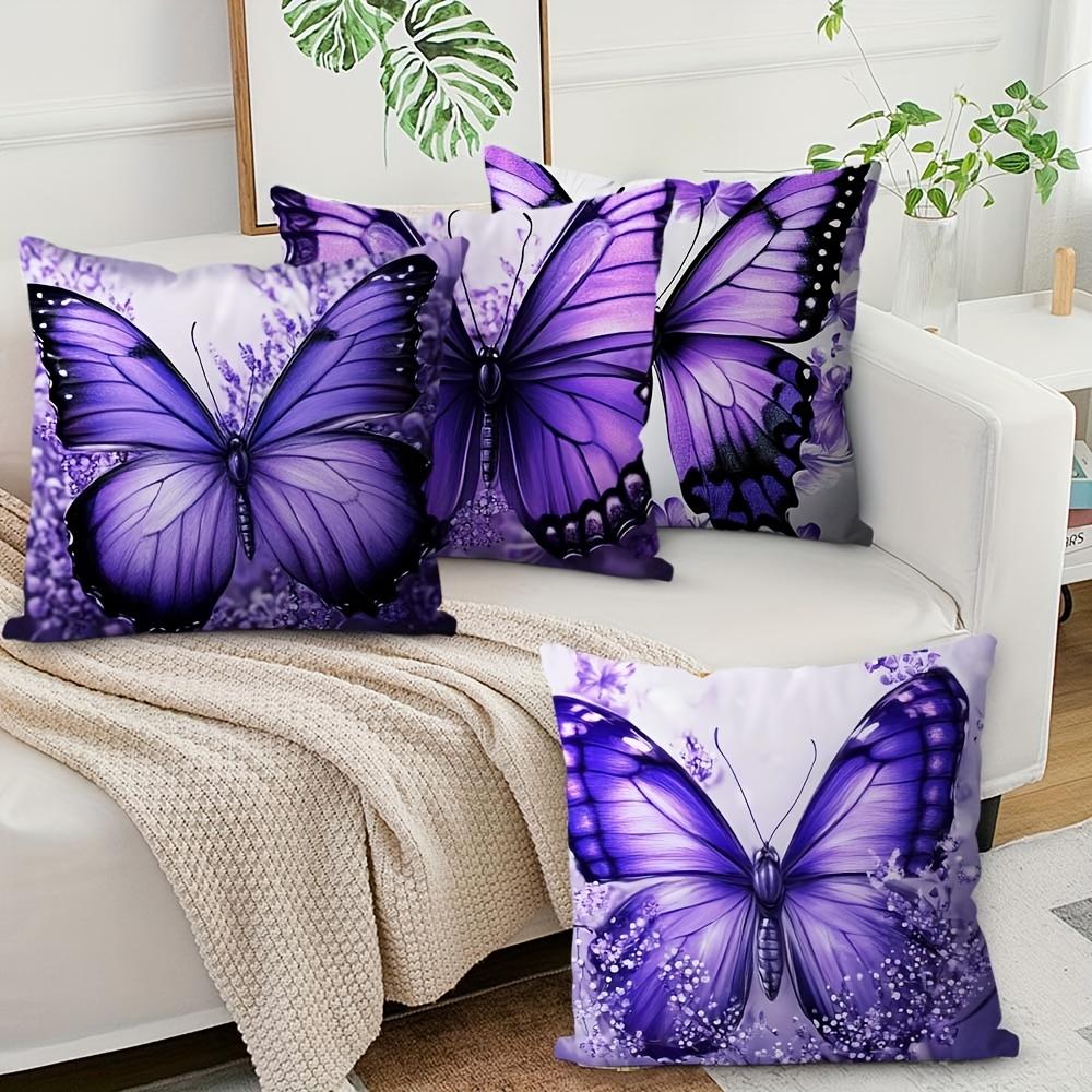 4 Piezas/Set Fundas Almohada Con Diseño Mariposa Morada, Tamaño Estndar/Queen, Elegantes, Estilosas, Lavables A Mquina,