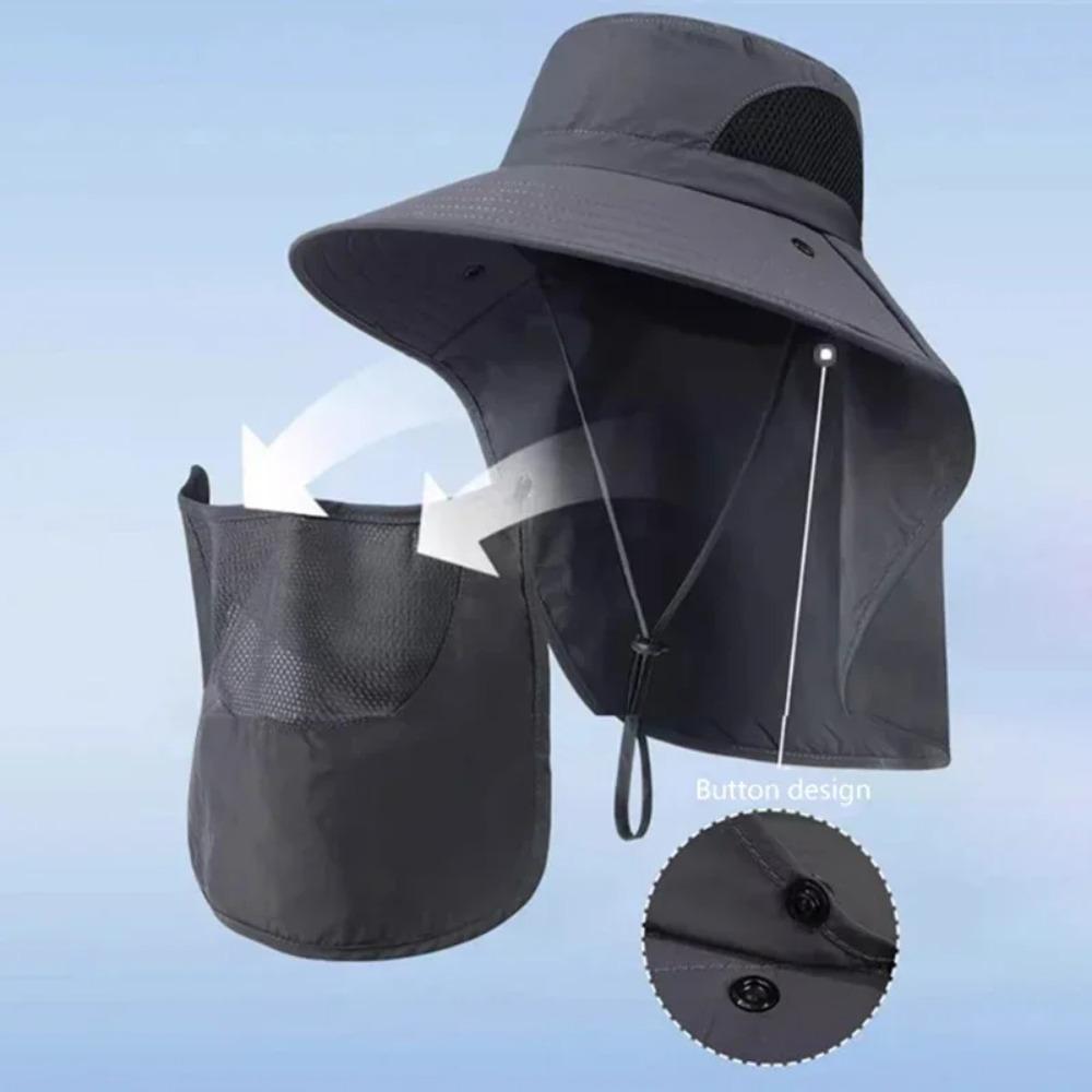 Unisex Summer Wide Brim Waterproof Quick-Drying Panama Caps Outdoor Visor Bucket Hats Mesh Breathable Sun Hat With Neck Flap