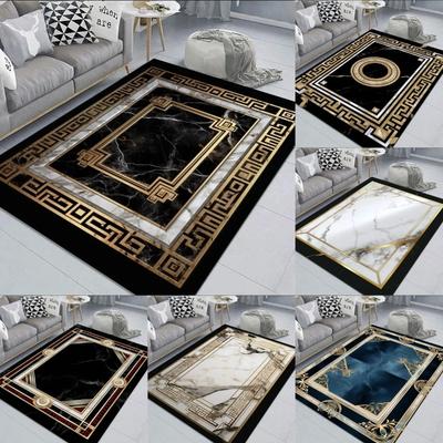 Elegant Black Gold Marble Rug Decorative Carpet for Living Room Large Area Floor Mat Non-slip Doormat for Hallway Balcony
