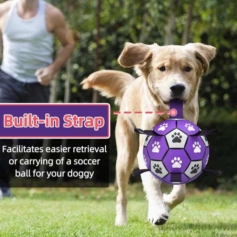 Dog Toys Soccer Ball with Straps, Interactive Dog Toys for Tug of War, Puppy Birthday Gifts, Water Toy, Durable Dogs Balls World