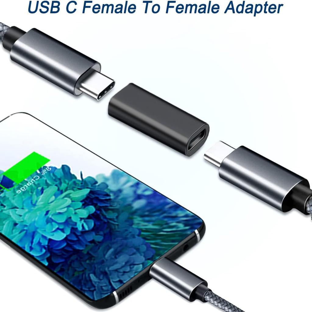 USB C Female to Female Adapter 1/2 Pack Type C Extender Coupler Support Data Transfer Fast Charging for Laptop Phone Tablet 3