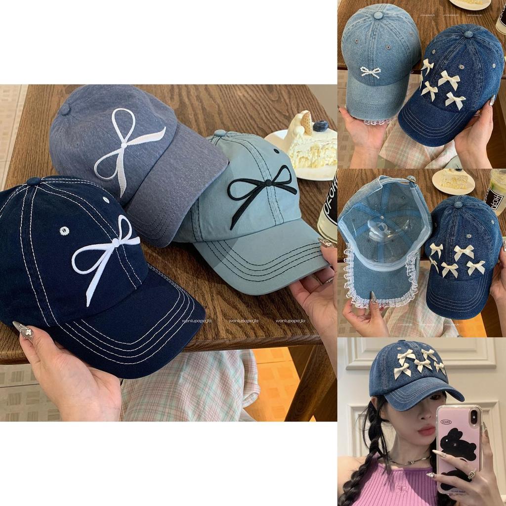 Butterfly Knot Denim Baseball Cap With Sun Protection For Casual Women