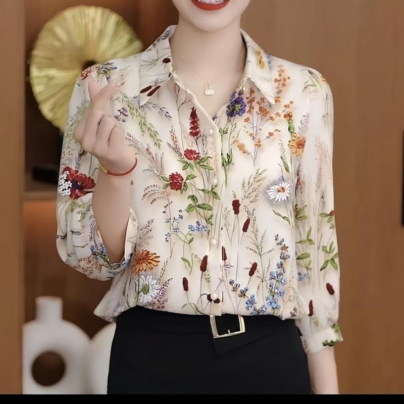 Shirt summer new printed shirt mother temperament fashion shirt loose and thin foreign seven-point shirt top