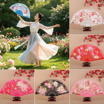 Flower Pattern Lace Hand Fan Decorative Fan Vintage Hand Fan Chinese Style Fan  Stage Props