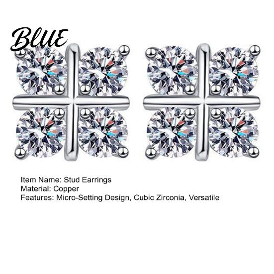 Ear Studs 1 Pair Stud Earrings Four-Leaf Clover Design Micro-Setting