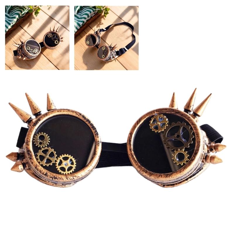 Retro Steampunk Goggles with Rivets Halloween Decorative Glasses Gear Glasses Steampunk Glasses for Cosplay Enthusiasts