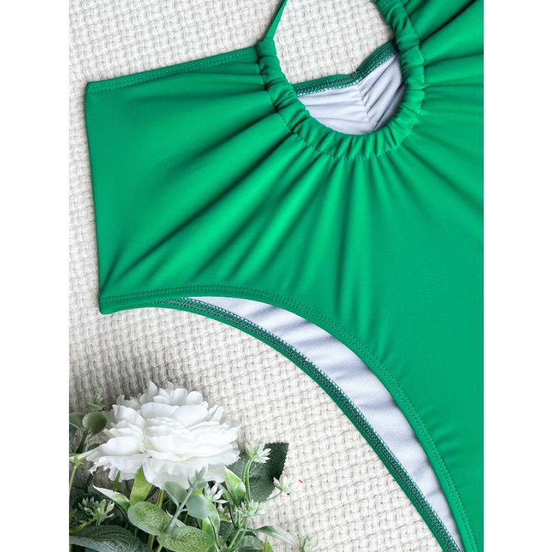 Women Solid Color Backless Strappy One Piece Swimsuit Ladies Bathing Suit
