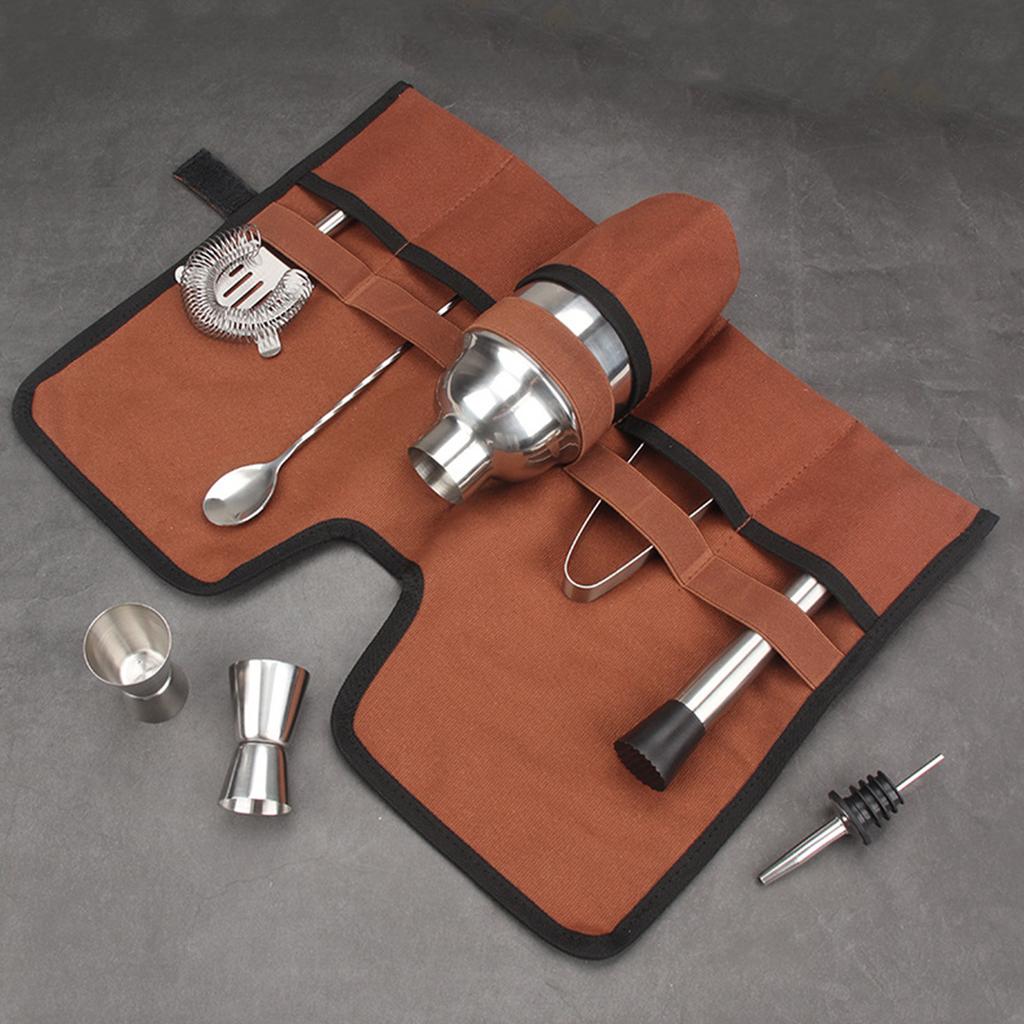 Canvas Cocktail Set Carry Bag Portable Folding Roll Strap Professional Mixology Bartender Bag for Camping Outdoor