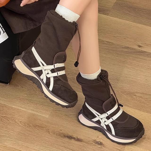 Läder sammet förtjockade varma bomullsskor 2025 vinternyhet elastiska strumpor stövlar höst och vinter ny retro Forrest Gump skor dam